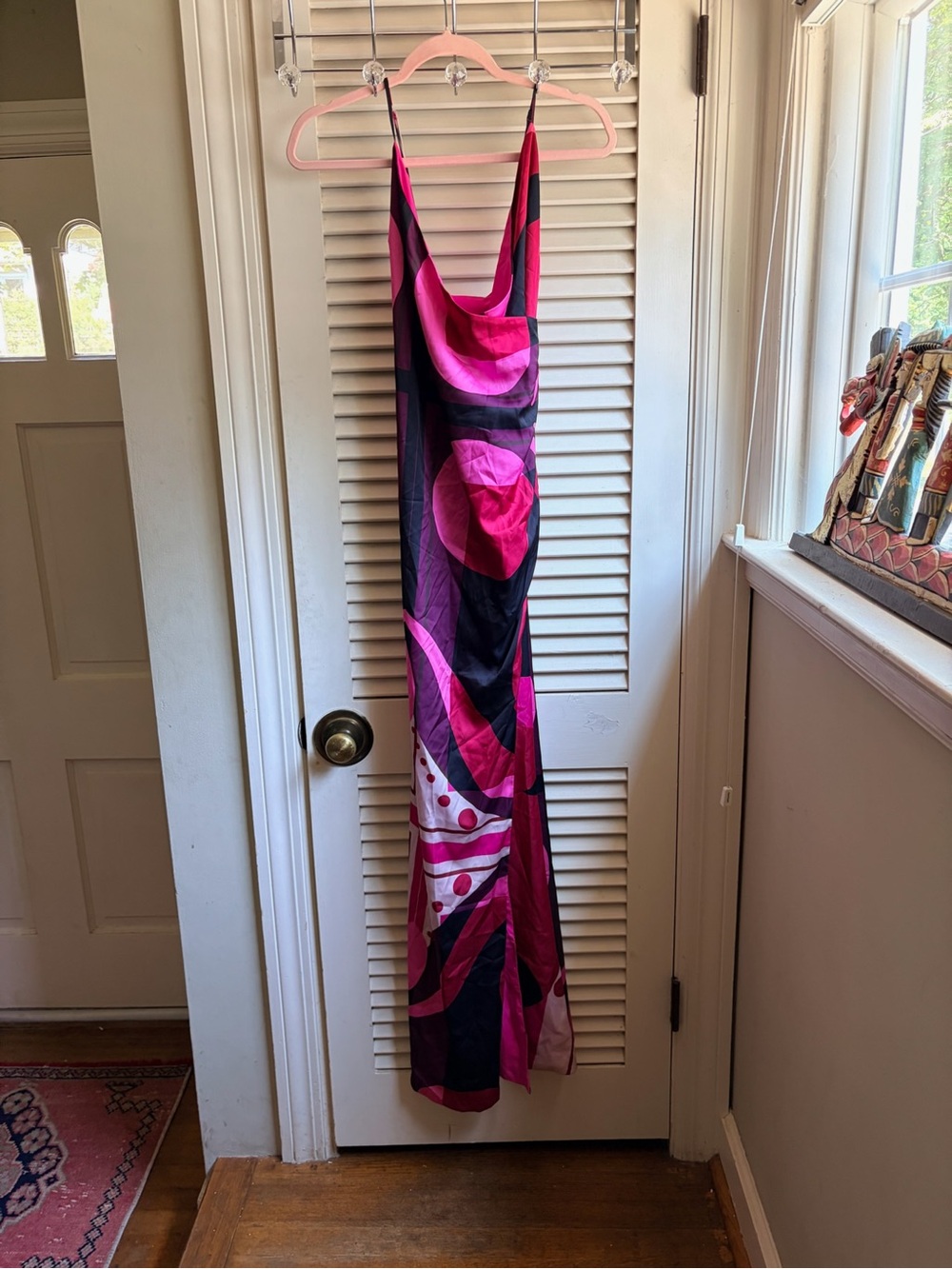 NovaLuxe Pink Geometric Print Maxi Slip Dress Size L